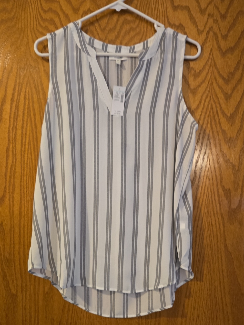 Maurices Vertical Stripe Sleeveless V-Neck - White & Gray
